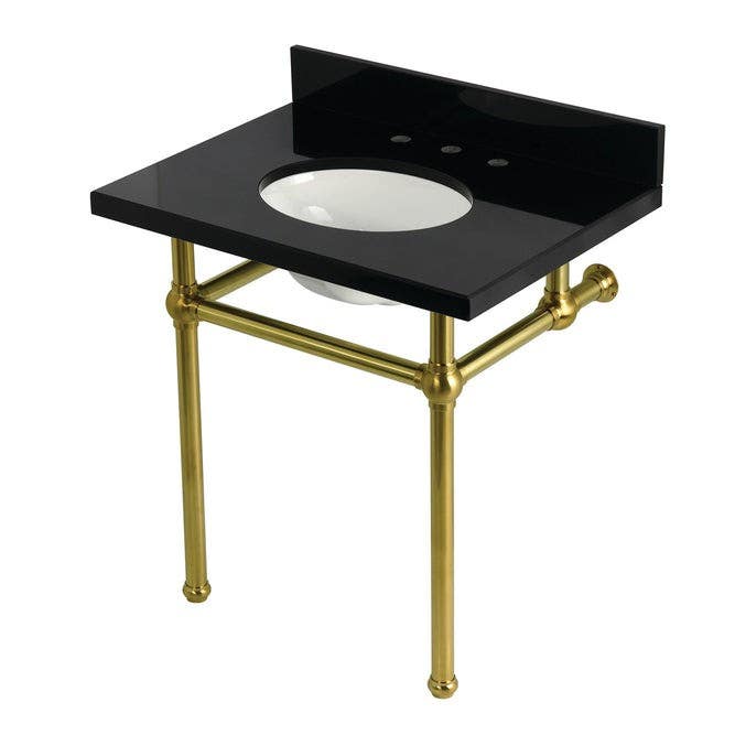Kingston Brass KVPK3030KB Console Sink with Brass Legs, Black Granite, 30"