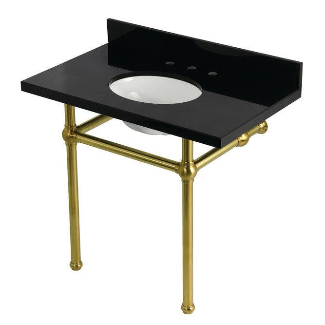 Kingston Brass KVPK3630KB Console Sink with Brass Legs, Black Granite, 36"