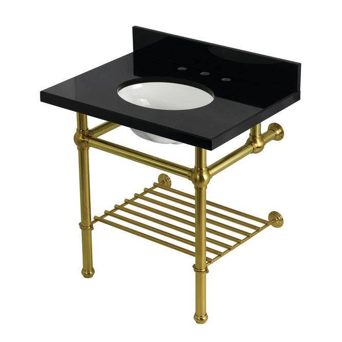 Kingston Brass KVPK3030KBB Console Sink with Brass Legs, Black Granite, 30"