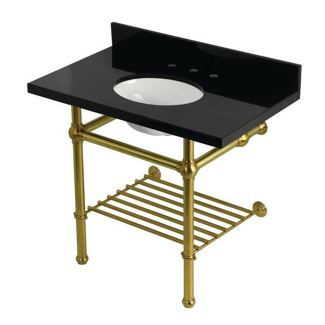 Kingston Brass KVPK3630KBB Console Sink with Brass Legs, Black Granite, 36"