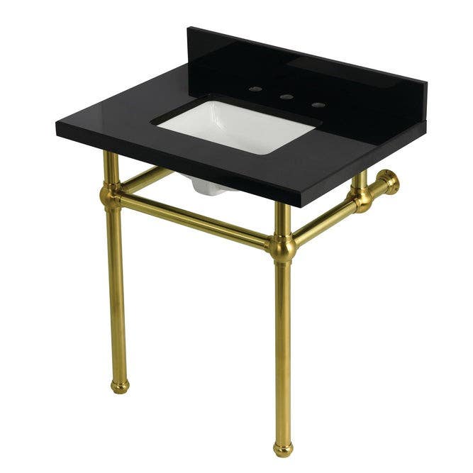 Kingston Brass KVPK3030KBSQ Console Sink with Brass Legs, Black Granite, 30"