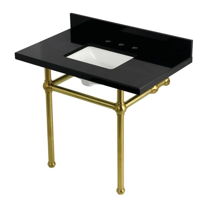 Kingston Brass KVPK3630KBSQ Console Sink with Brass Legs, Black Granite, 36"