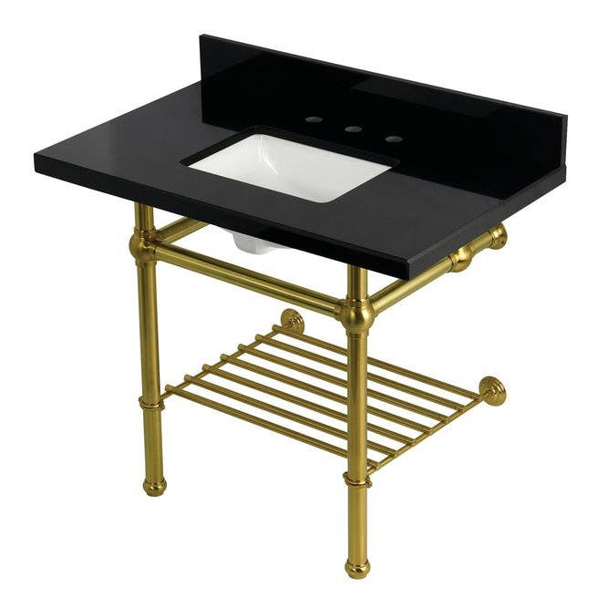 Kingston Brass KVPK3630KBSQB Console Sink with Brass Legs, Black Granite, 36"