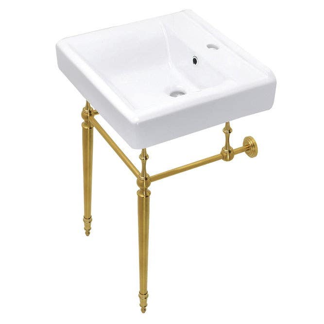 Kingston Brass KVPB2018W Console Sink with Brass Legs, White, 20"