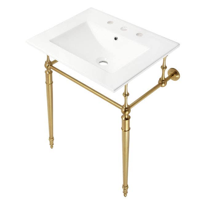 Kingston Brass KVPB24187W8 Console Sink with Brass Legs (8 in, 3 Hole), White, 24"