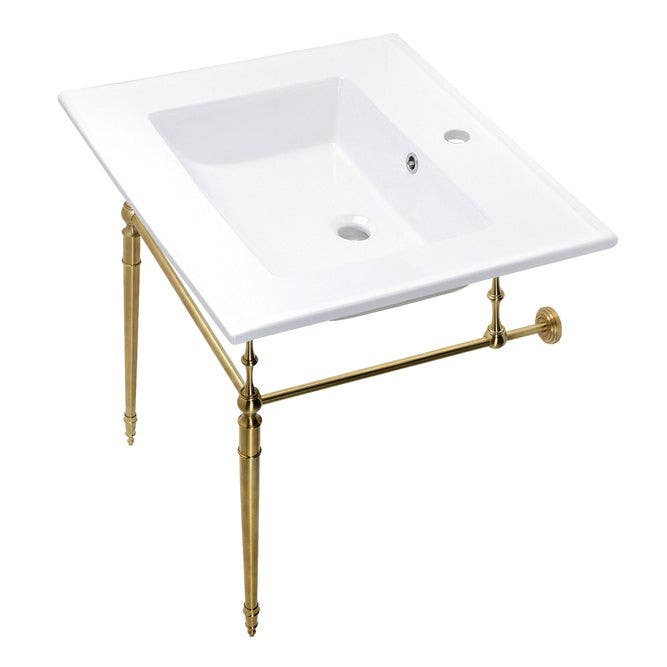 Kingston Brass KVPB25227W1 Console Sink With Brass Legs, White, 25"