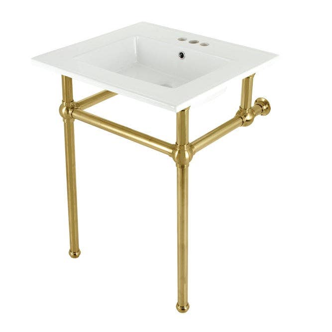 Kingston Brass KVBH25227W4B Console Sink with Brass Legs (4 in, 3 Hole), White, 25"