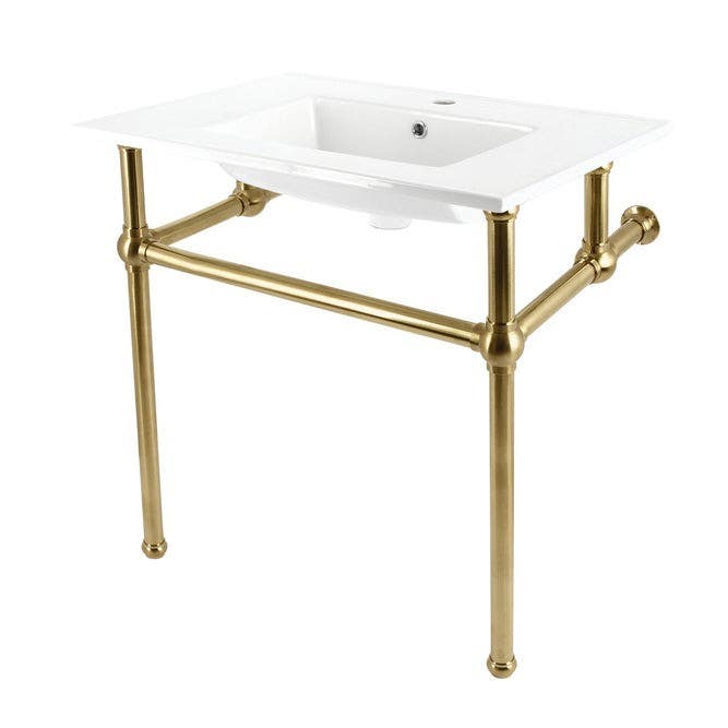 Kingston Brass KVBH31227 Console Sink with Brass Legs (Single Faucet Hole), White, 31"