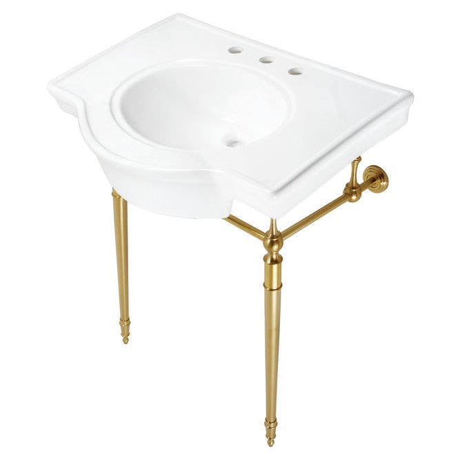 Kingston Brass VPB221533 Ceramic Console Sink with Brass Legs (8 in, 3 Hole), White, 31"