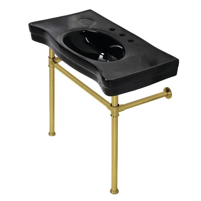 Kingston Brass VPB136K Ceramic Console Sink Basin with Stainless Steel Legs, Black, 36"