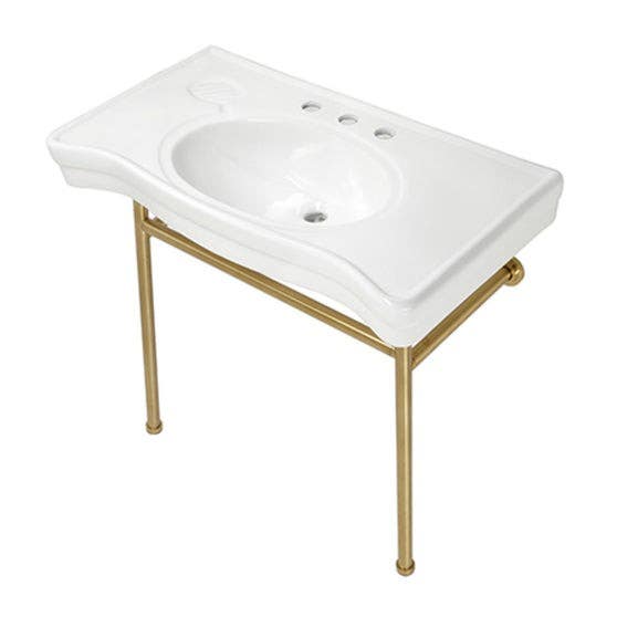 Kingston Brass VPB28140W8 Console Sink with Stainless Steel Legs, White, 36"