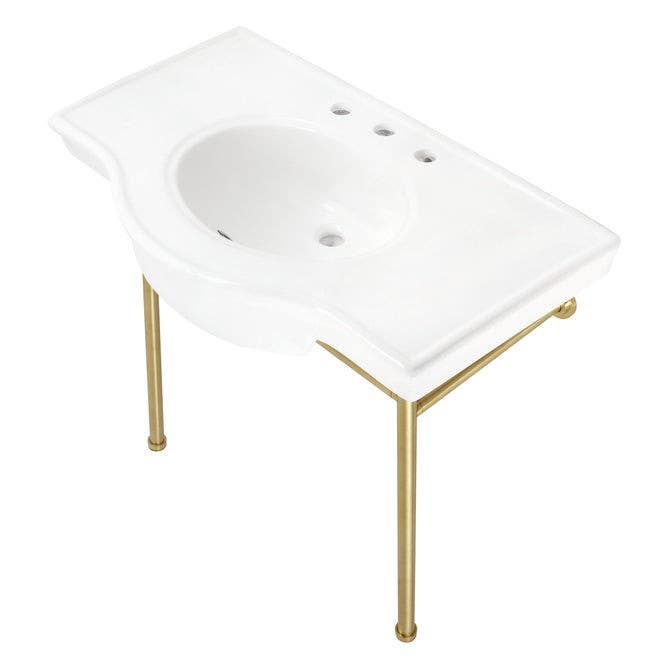 Kingston Brass VPB28140W8 Console Sink with Stainless Steel Legs, White, 37"