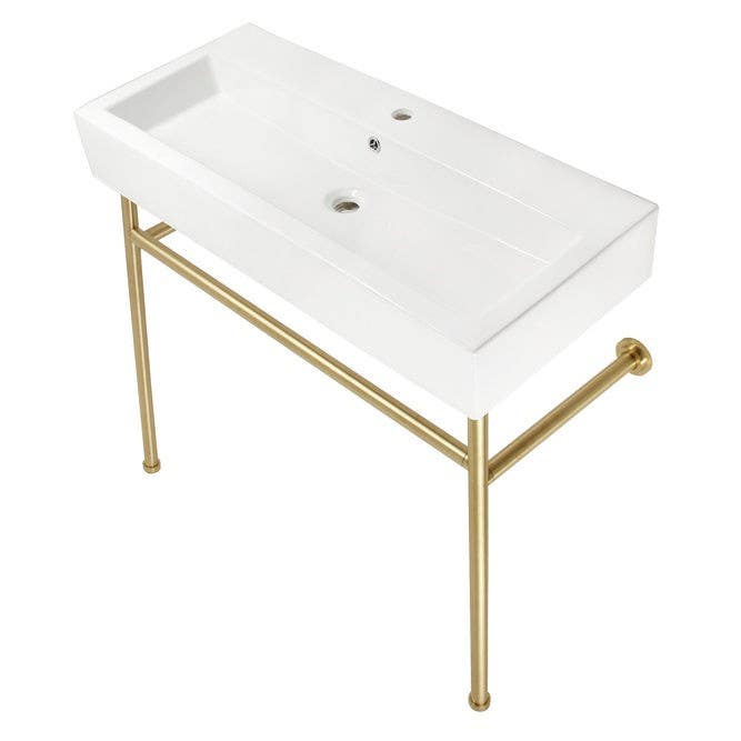 Kingston Brass VPB3917 Console Sink with Stainless Steel Legs (Single Hole), White, 39"