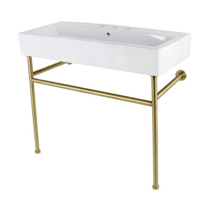 Kingston Brass VPB3917W Console Sink with Stainless Steel Legs (8" Centers), White, 39"