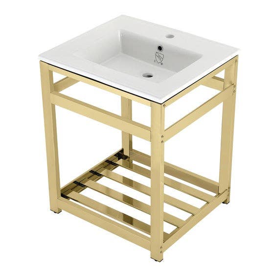 Kingston Brass VWP Console Sink with Stainless Steel Base and Shelf (1 Hole), White