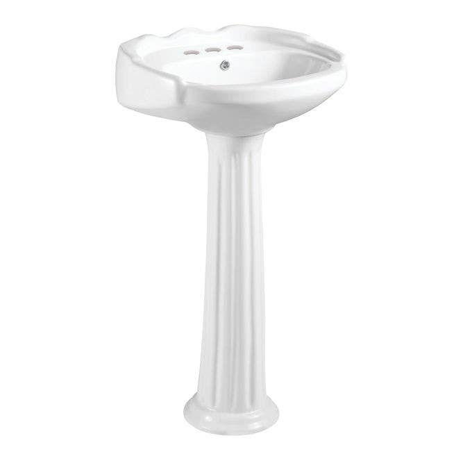 Kingston Brass VPB2034 Ceramic Pedestal Sink (4 in, 3 Hole), Glossy White