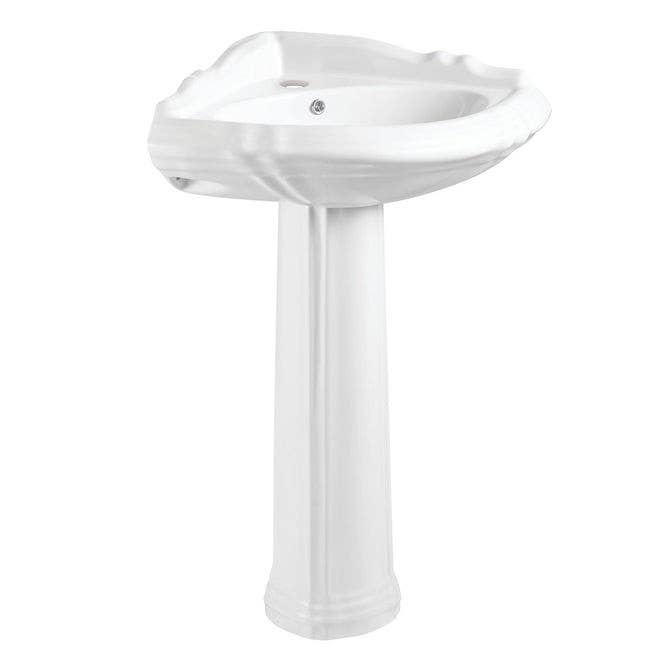 Kingston Brass VPB2710 Ceramic Corner Pedestal Sink (Single Hole), Glossy White, 27" Length