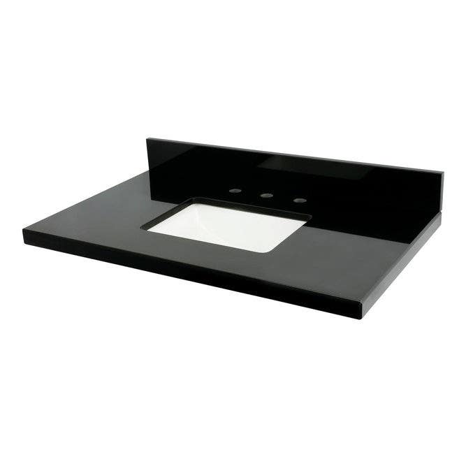 Kingston Brass KVPK3 Black Granite Vanity Top, Black/White, Rectangular Lavatory Bowl