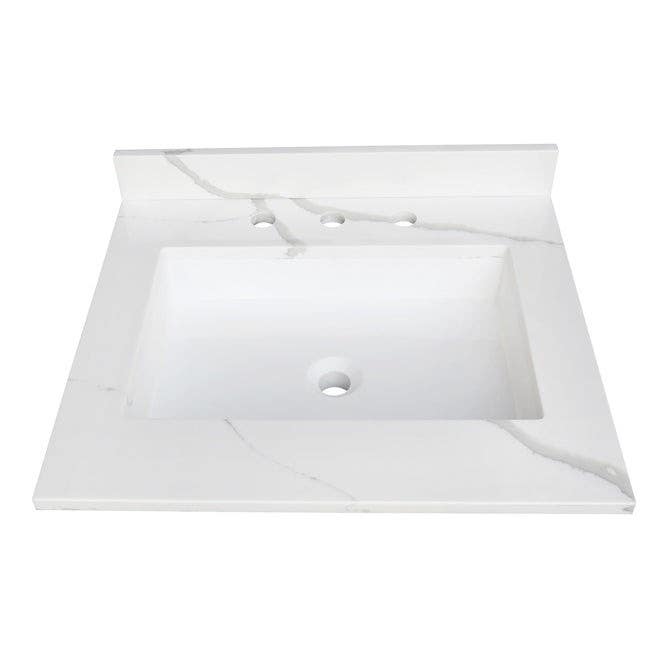 Kingston Brass KVPB2522L38SQ Solid Surface Vanity Top, Calacatta Marble White/Glossy, 25" Length