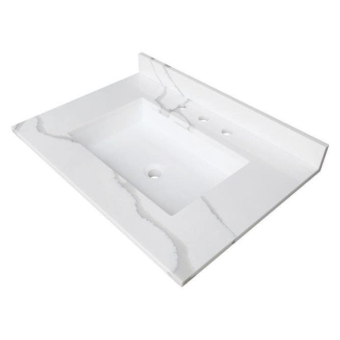 Kingston Brass KVPB3122L38SQ Solid Surface Vanity Top, Calacatta Marble White/Glossy, 31" Length