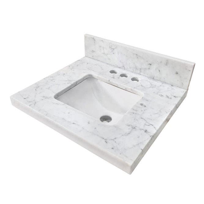 Kingston Brass KVPB1917M34SQ Carrara Marble Vanity Sink Top (4" Faucet Drillings), Carrara White