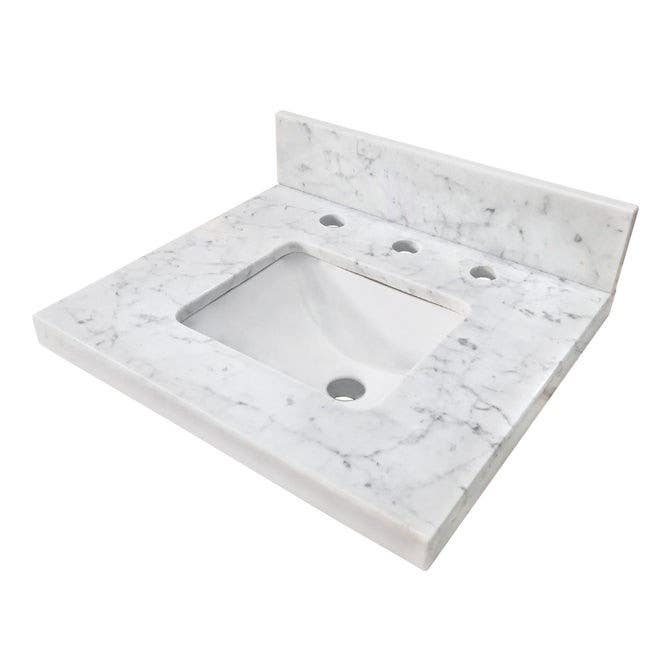 Kingston Brass KVPB1917M38SQ Carrara Marble Vanity Sink Top (8" Faucet Drillings), Carrara White