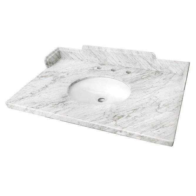 Kingston Brass KMS3 Carrara Marble Vanity Sink Top, Carrara White, 22 in (W) X 12 in (H)