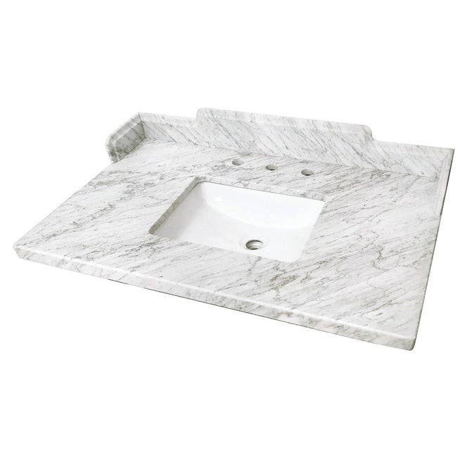 Kingston Brass KMS3 Carrara Carrara Marble Vanity Sink Top (8" Faucet Drillings), Carrara White