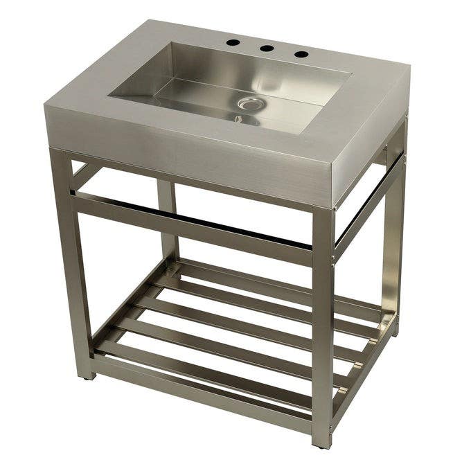 Kingston Brass KVSP Stainless Steel Console Sink with Steel Base (8 in, 3 Hole), Brushed