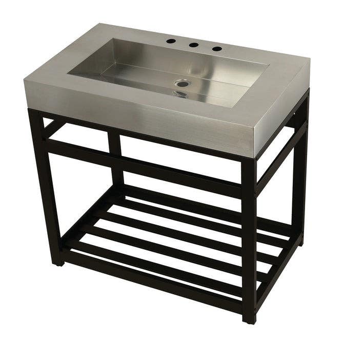 Kingston Brass KVSP3722A Stainless Steel Console Sink with Steel Base (8 in, 3 Hole), Brushed, 37"