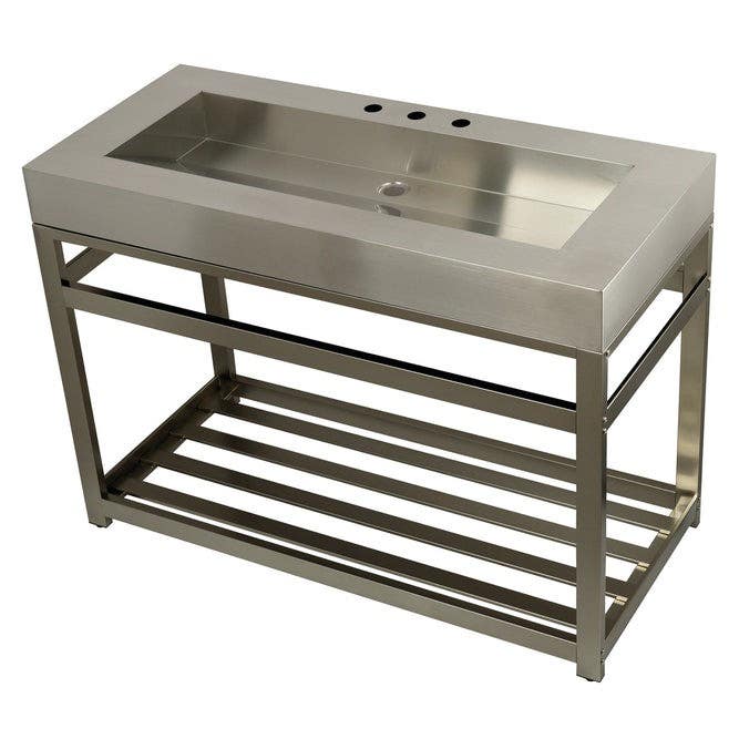 Kingston Brass KVSP4922A Stainless Steel Console Sink with Steel Base (8 in, 3 Hole), Brushed, 49"