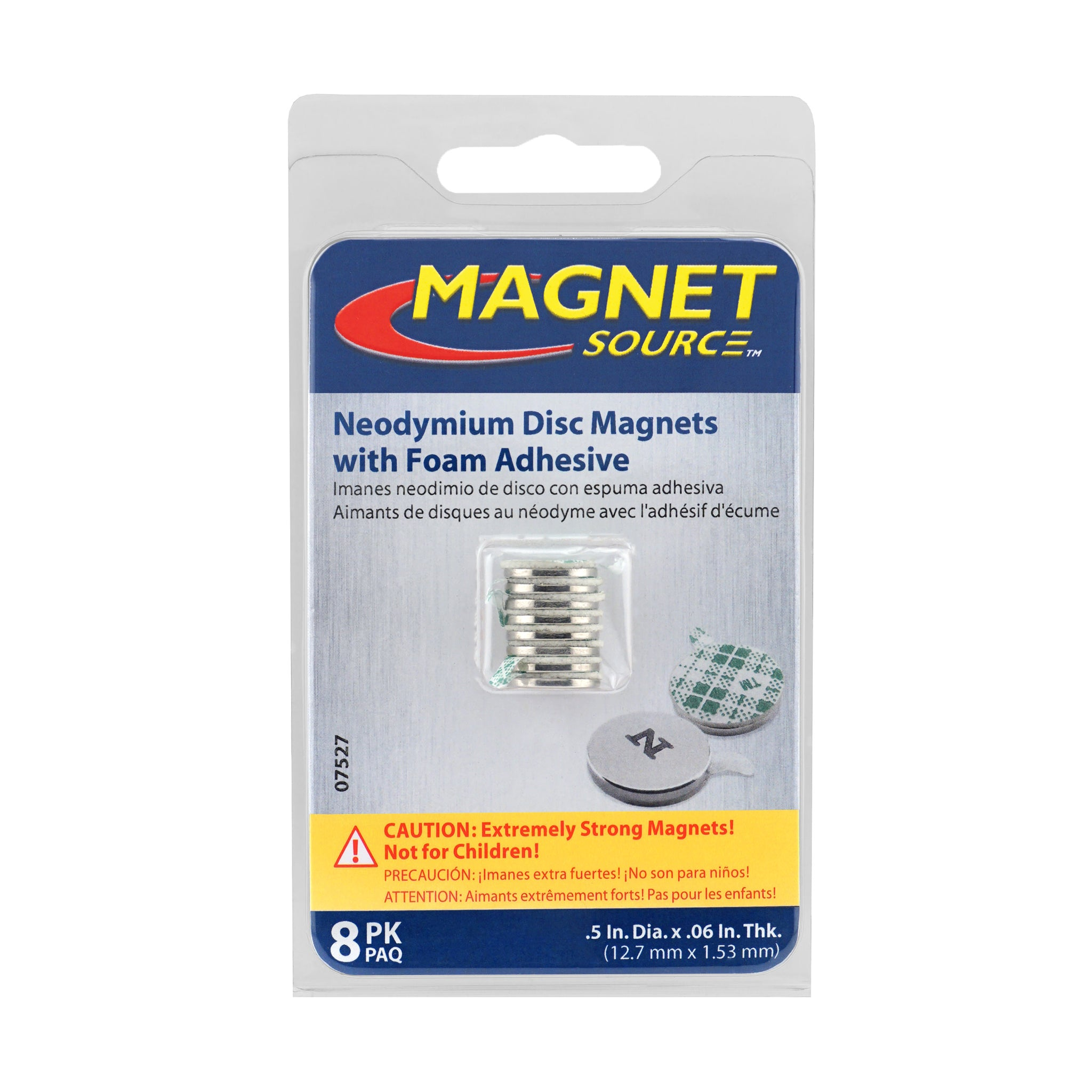 Magnet Source 07527 Neodymium Disc Magnet w/ Adhesive, Pull Rating-2.45 Lbs, (8 Pk)