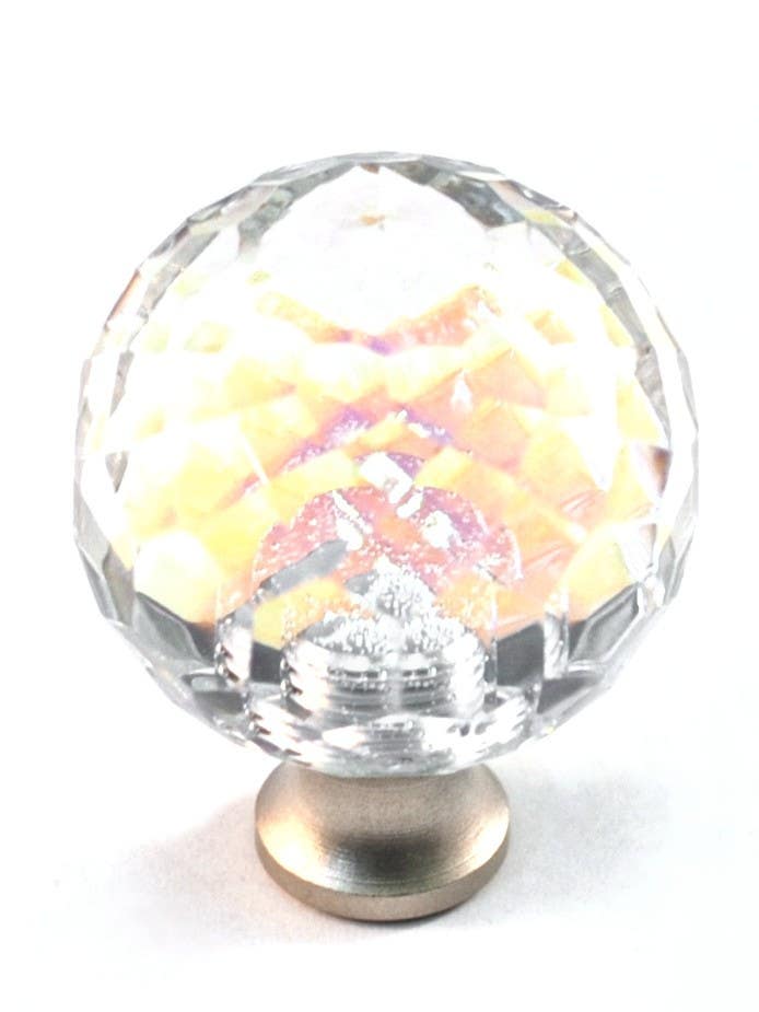 Cal Crystal M30AB Crystal Cabinet Knob w/ Solid Brass Base, Round, 1-3/16"