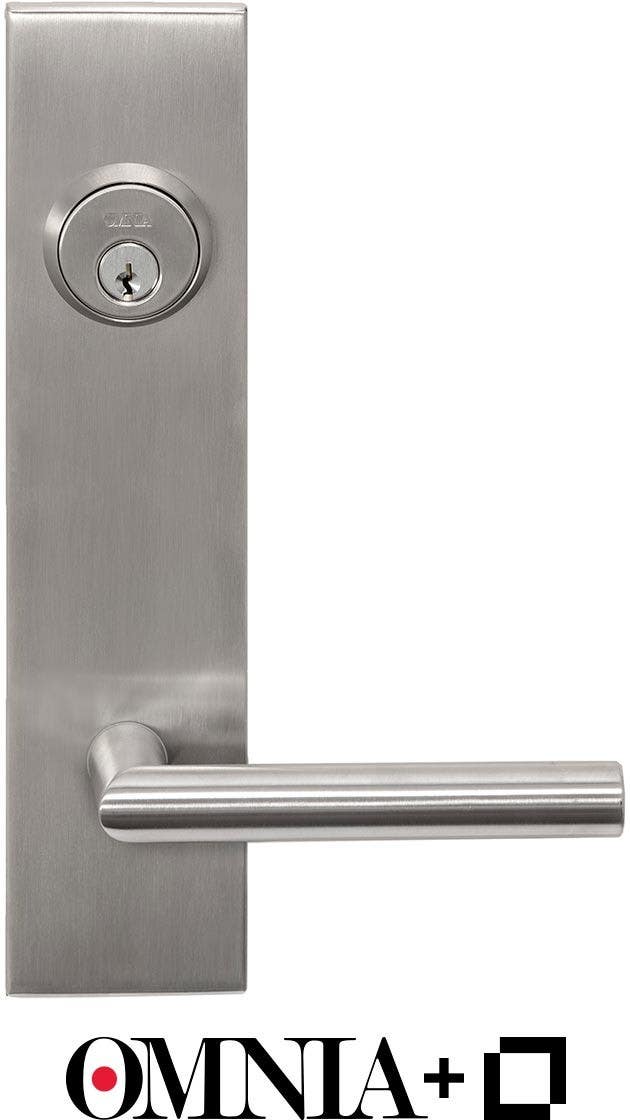 Omnia L.D12012 Modern Smart Deadbolt Entrance Lever Lockset w/ Plates Powered By Level, Stainless Steel