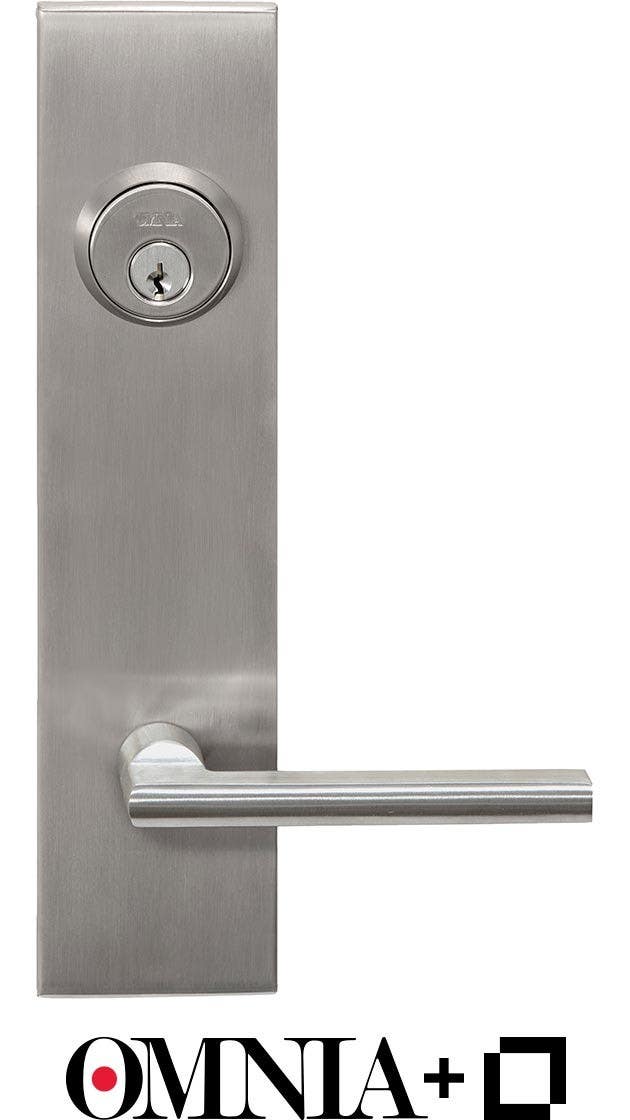 Omnia L.D12043 Modern Smart Deadbolt Entrance Lever Lockset w/ Plates Powered By Level, Stainless Steel