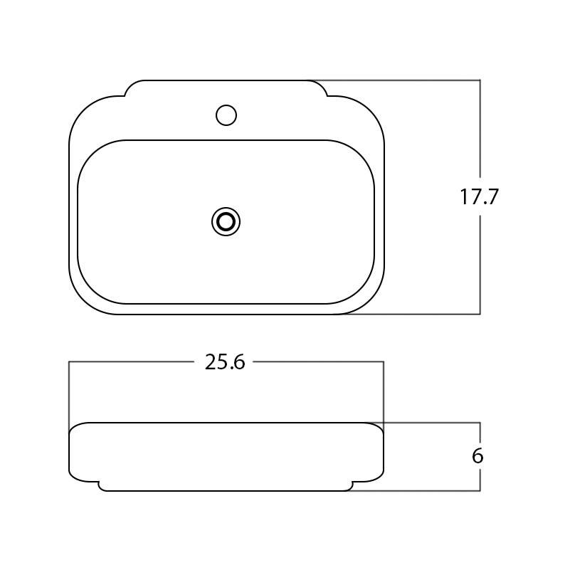 American Imaginations AI-28207 25.6-in. W Above Counter White Bathroom Vessel Sink For 1 Hole Center Drilling