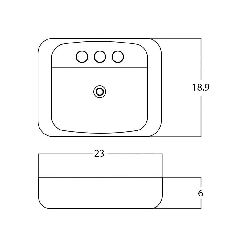 American Imaginations AI-28351 23-in. W Above Counter White Bathroom Vessel Sink For 3H8-in. Center Drilling
