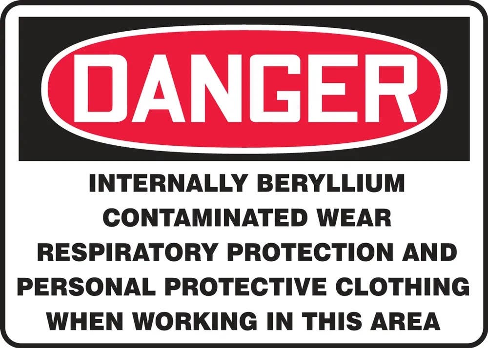 AccuformNMC MCAW041 OSHA Danger Safety Sign, Internally Beryllium Contaminated Wear Respiratory..., 10" H x 14" W