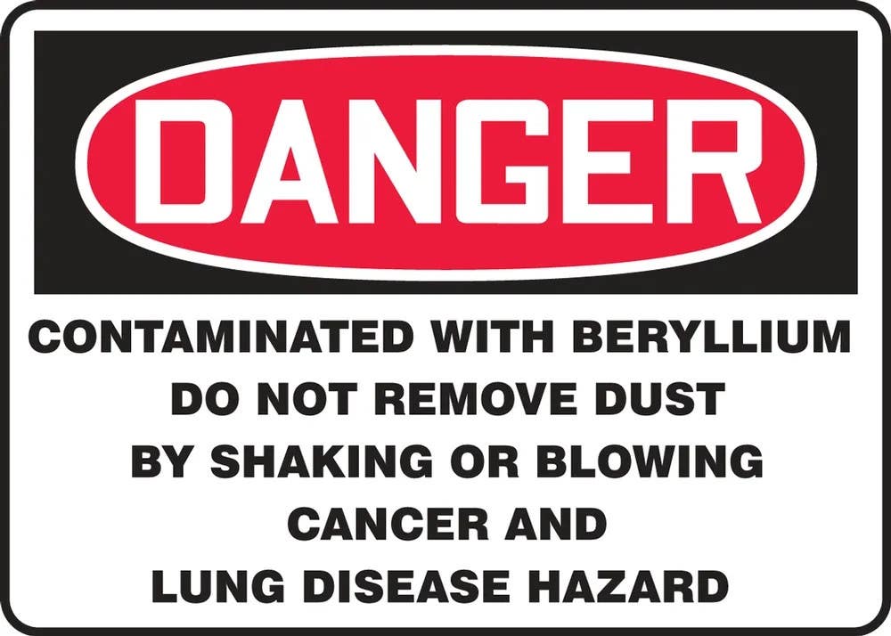 AccuformNMC MCAW049 OSHA Danger Safety Sign, Contaminated With Beryllium Do Not Remove Dust By..., 10" H x 14" W