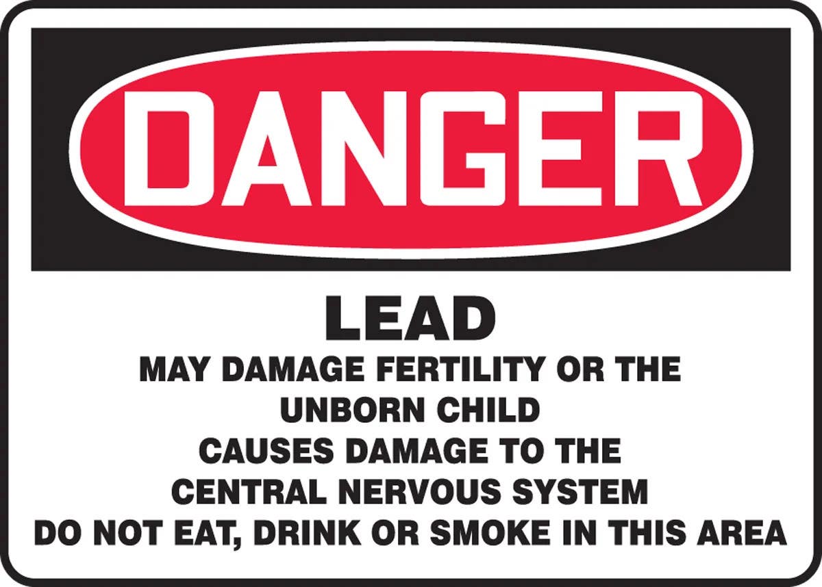 AccuformNMC MCAW14 OSHA Danger Safety Sign, Lead May Damage Fertility Or The Unborn Child Causes Damage…