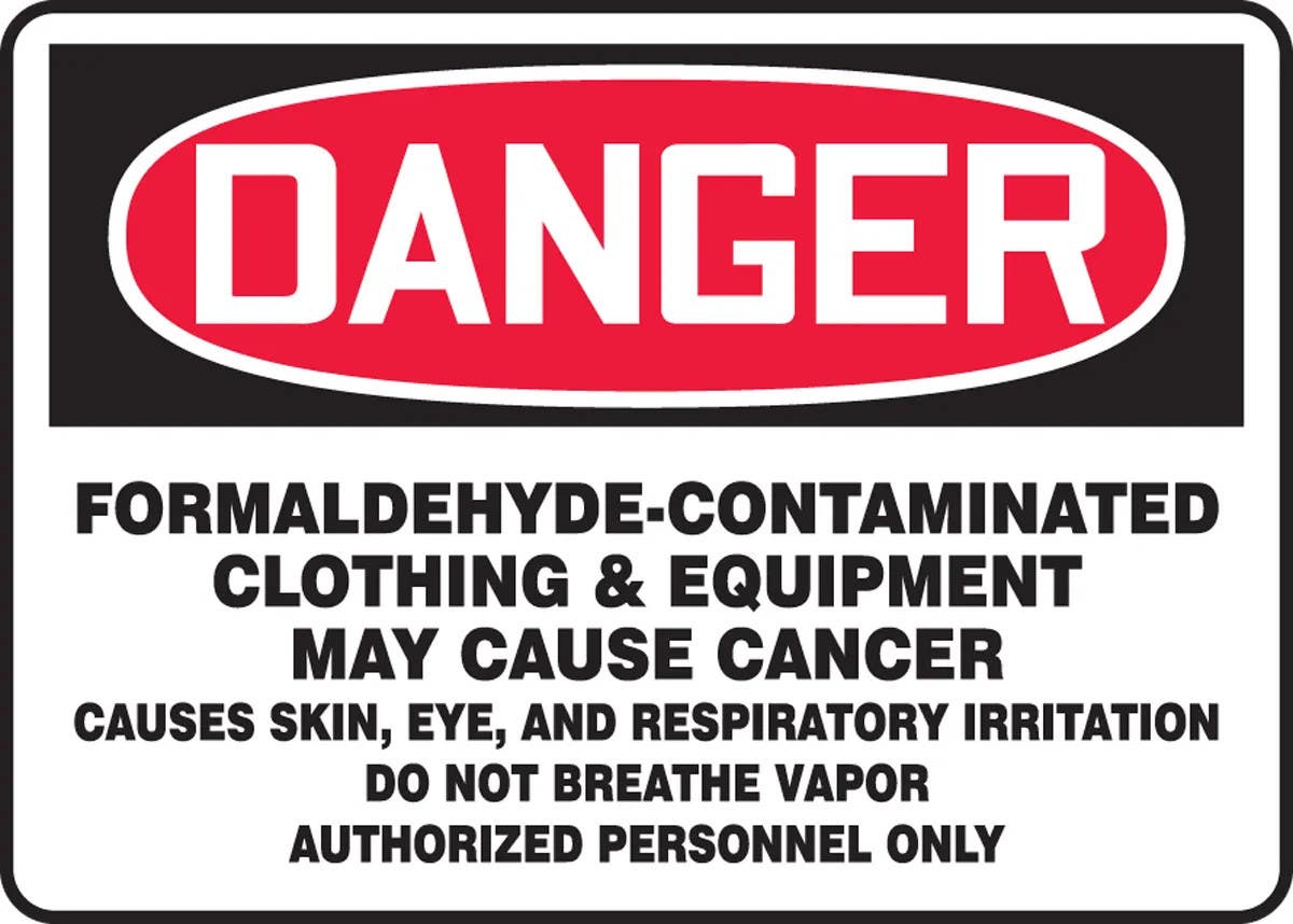 AccuformNMC MCAW18 OSHA Danger Safety Sign, Formaldehyde-Contaminated Clothing & Equipment May Cause Cancer