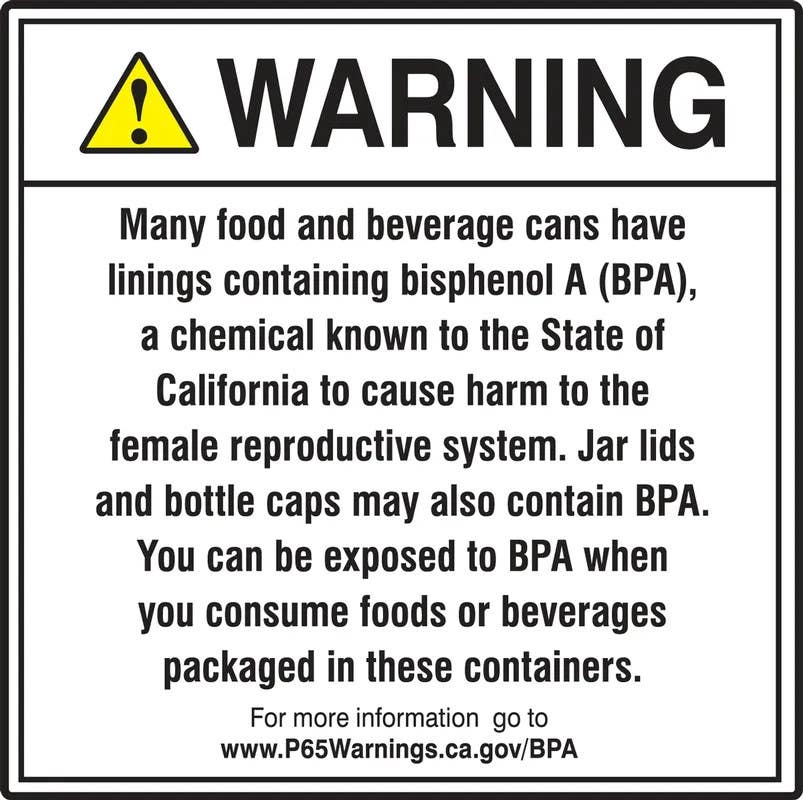 AccuformNMC MCAW346 Prop 65 Food And Beverage Cans Bpa Exposure Safety Sign, Reproductive Harm, 5" x 5"