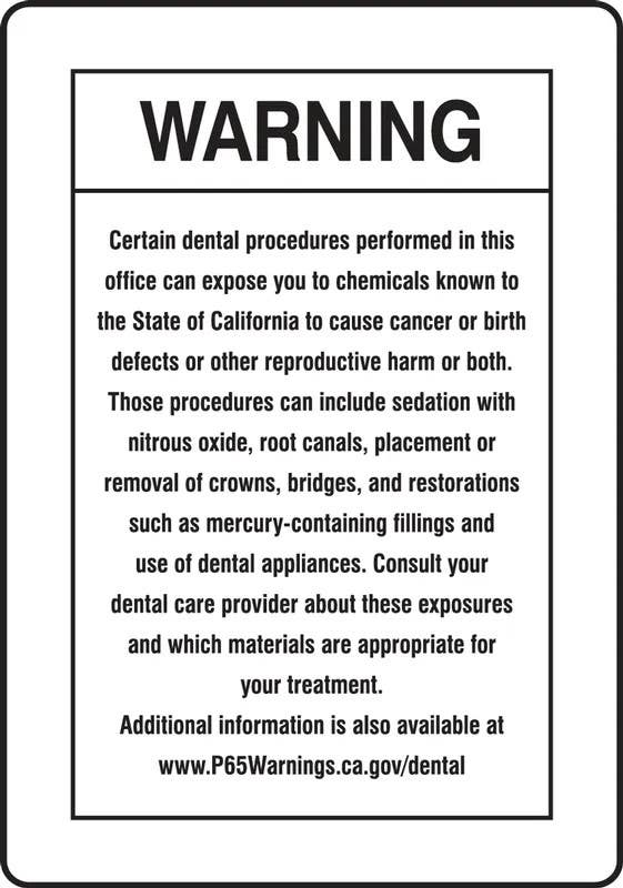 AccuformNMC MCAW348 Prop 65 Dental Care Exposure Safety Sign, Cancer And Reproductive Harm, 10" H x 7" W