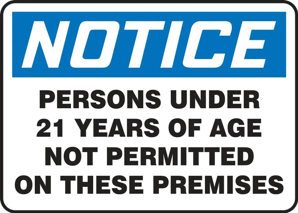 AccuformNMC MCAW816 OSHA Notice Safety Sign, Persons Under 21 Years Of Age Not Permitted On These Premises, 10" H x 14" W