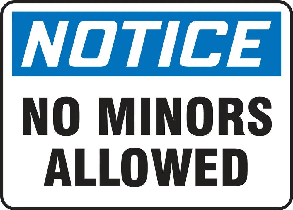 AccuformNMC MCAW817 OSHA Notice Safety Sign, No Minors Allowed, 10" H x 14" W
