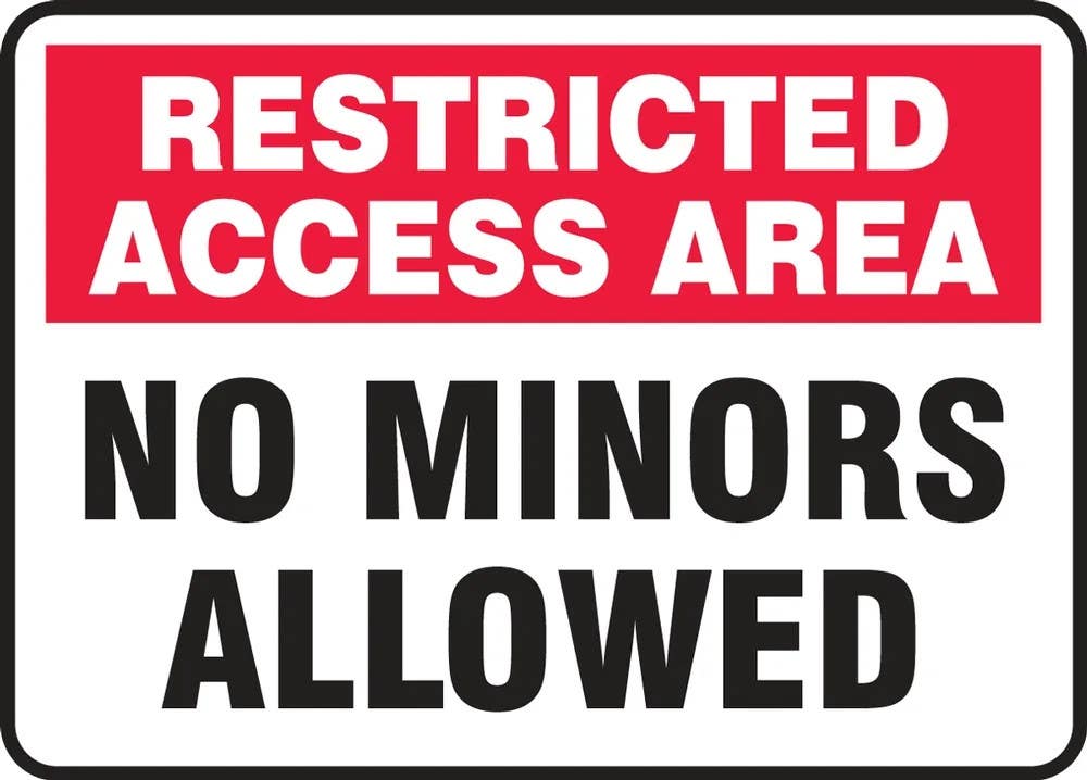 AccuformNMC MCAW901 Safety Sign, Restricted Access Area, No Minors Allowed, 10" H x 14" W