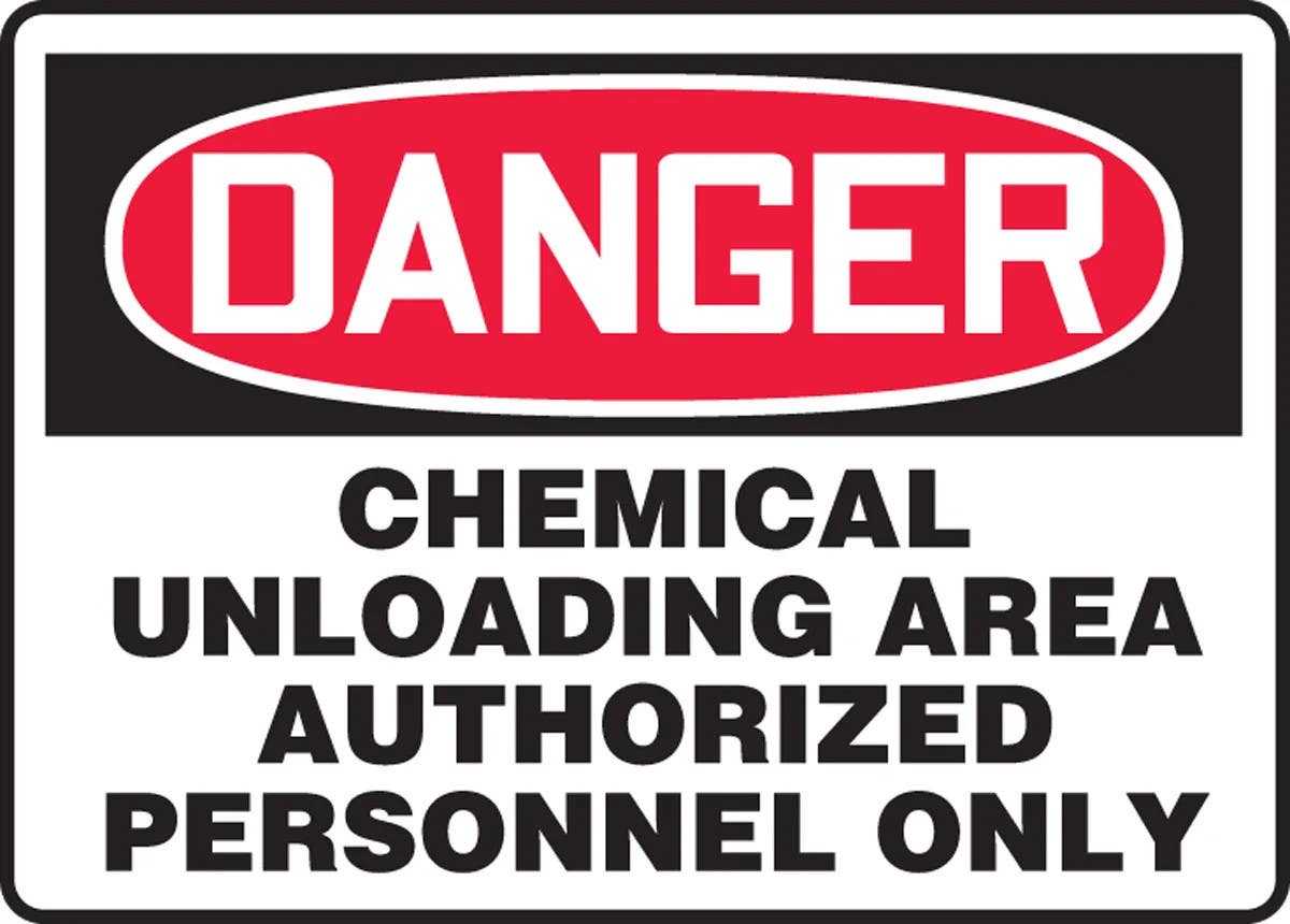 AccuformNMC MCHG023 OSHA Danger Safety Sign, Chemical Unloadng Area Authorized Personnel Only,  10" H x 14" W