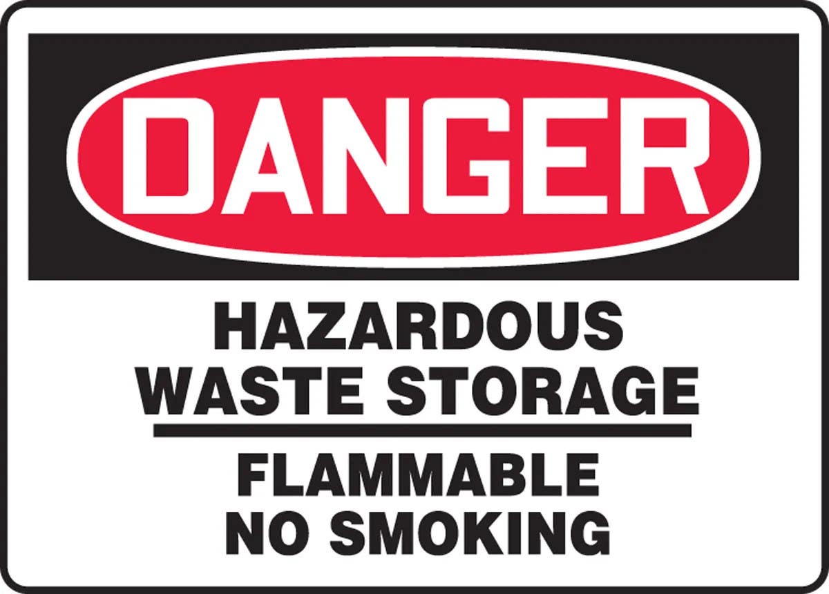 AccuformNMC MCHG031 OSHA Danger Safety Sign, Hazardous Waste Storage, Flammable No Smoking,  10" H x 14" W