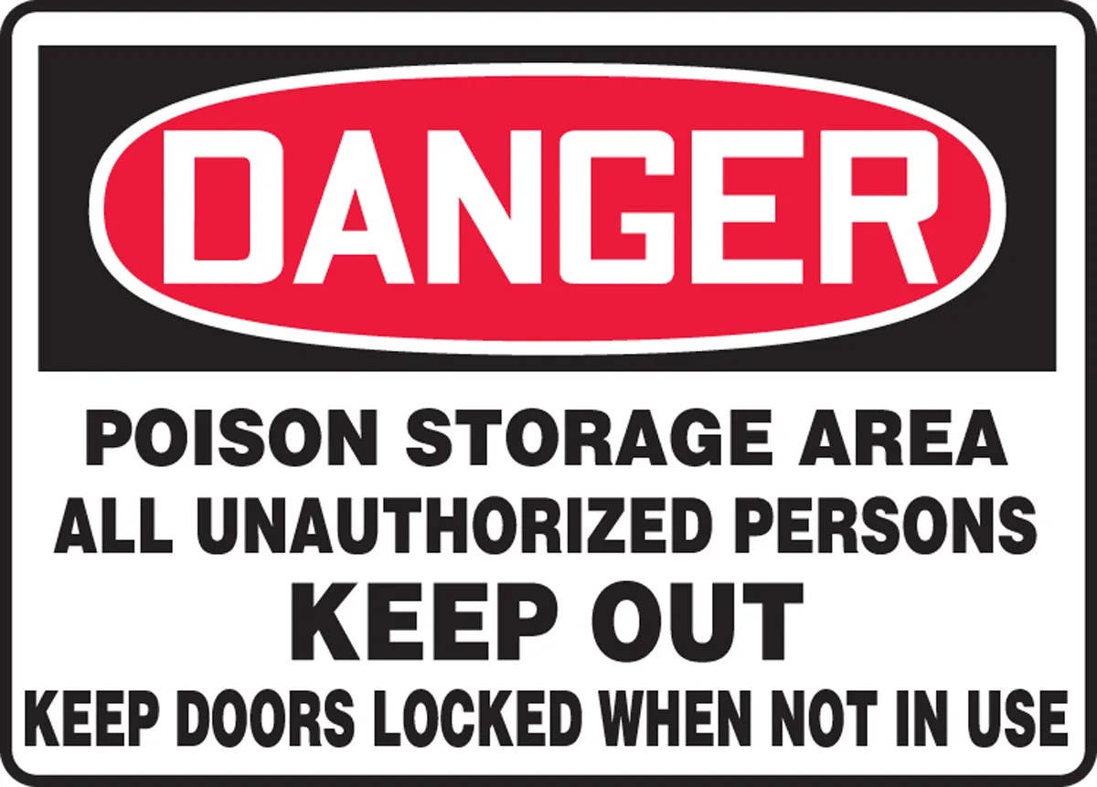 AccuformNMC MCHG041 OSHA Danger Safety Sign, Poison Storage Area All Unauthorized Persons Keep Out…, 10" H x 14" W