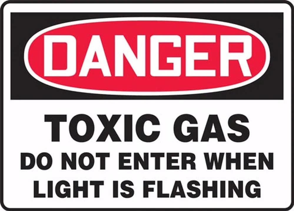 AccuformNMC MCHG042 OSHA Danger Safety Sign, Toxic Gas Do Not Enter When Light Is Flashing, 10" H x 14" W